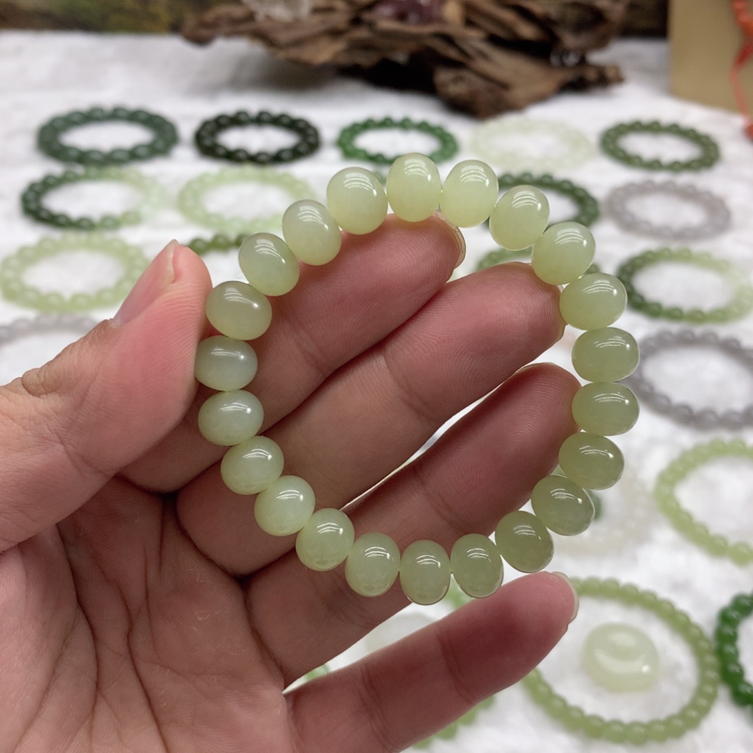 和田玉未镶嵌手串（冰晴水算盘珠9.8）