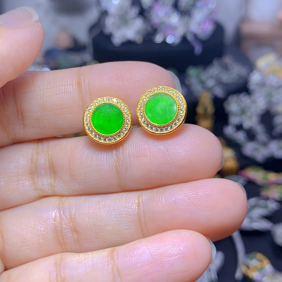 翡翠银S925镶嵌耳饰天然翡翠