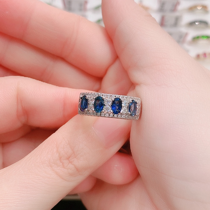 蓝宝石戒指银S925镶嵌
