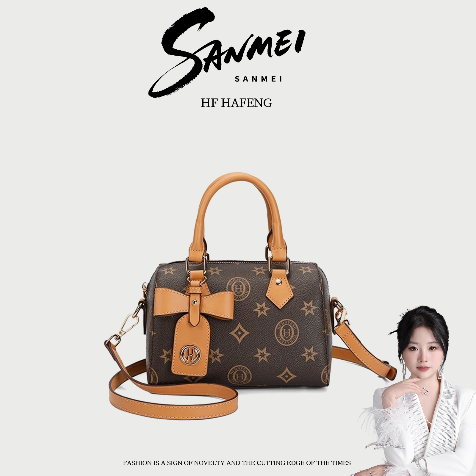 【三妹设计师款】新款女包高级手提包枕头包单肩斜挎包L007棕色