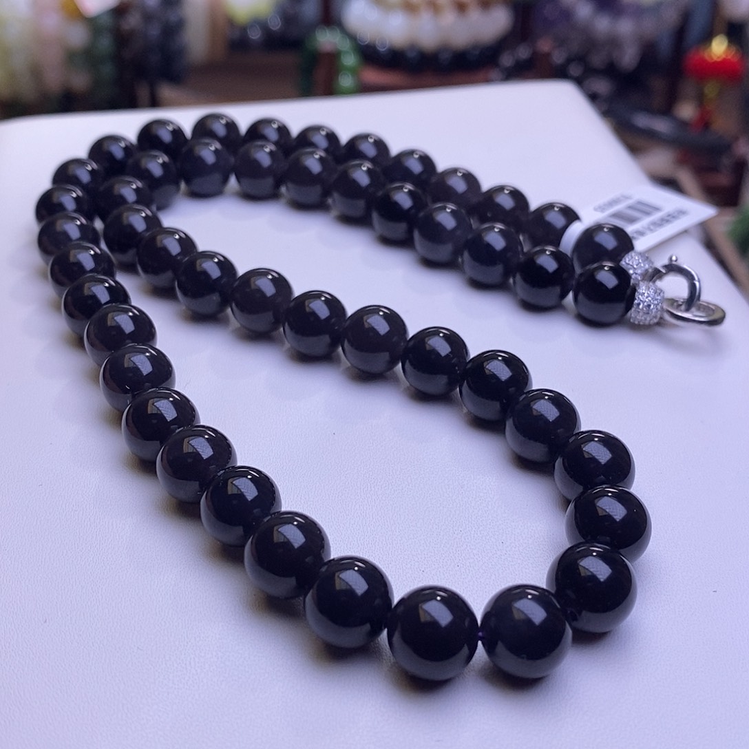 颈饰未镶嵌和田玉精品烟紫老料冰底帝王紫项链10m