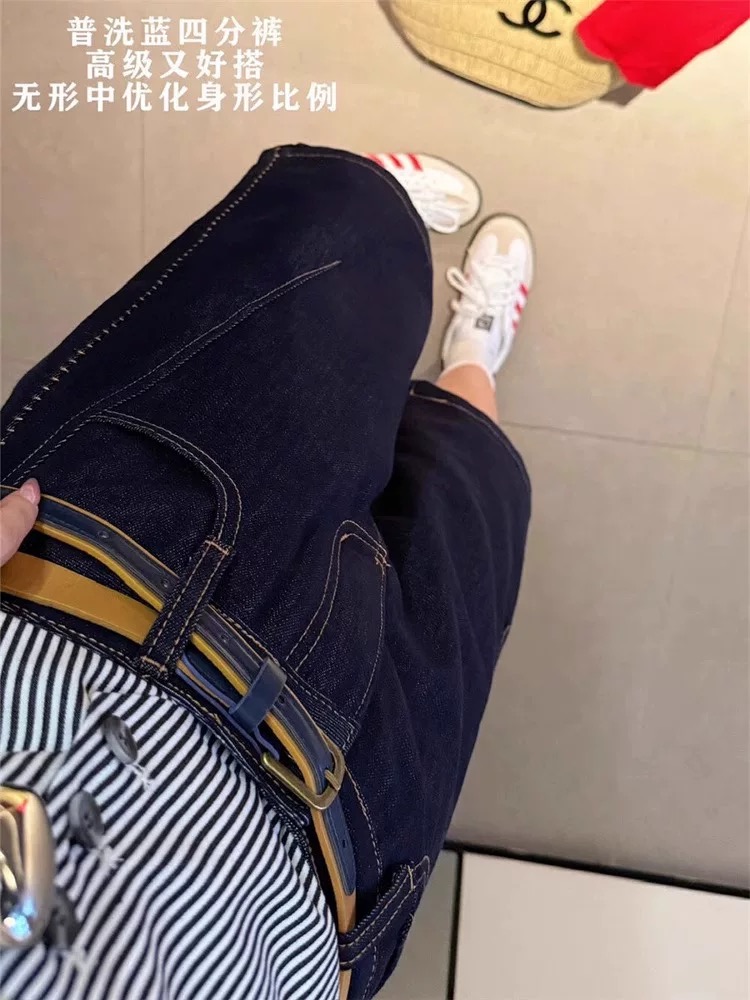 【彩底设计感】普洗蓝四分裤高级又好搭牛仔四分裤-苋 18718(3396)