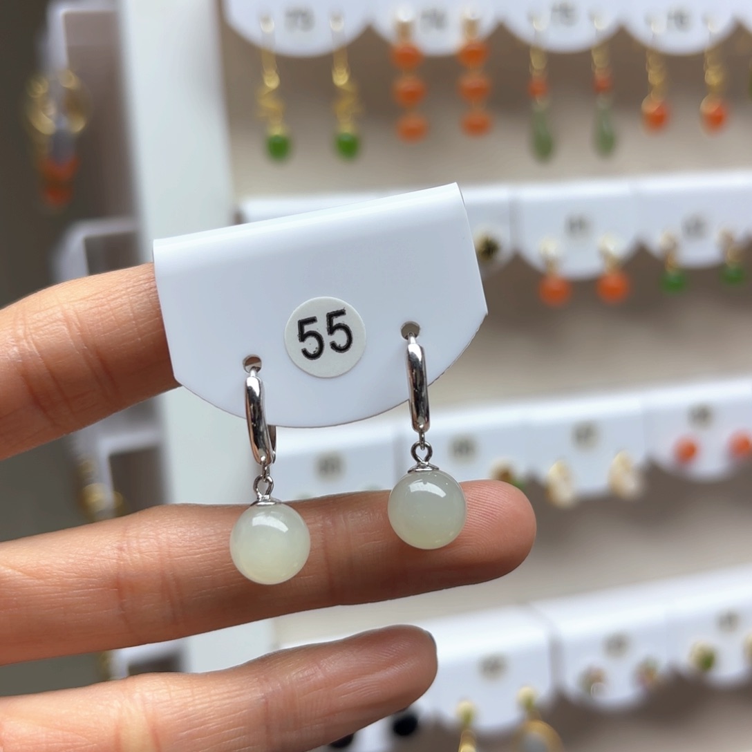 和田玉耳饰银S925镶嵌2