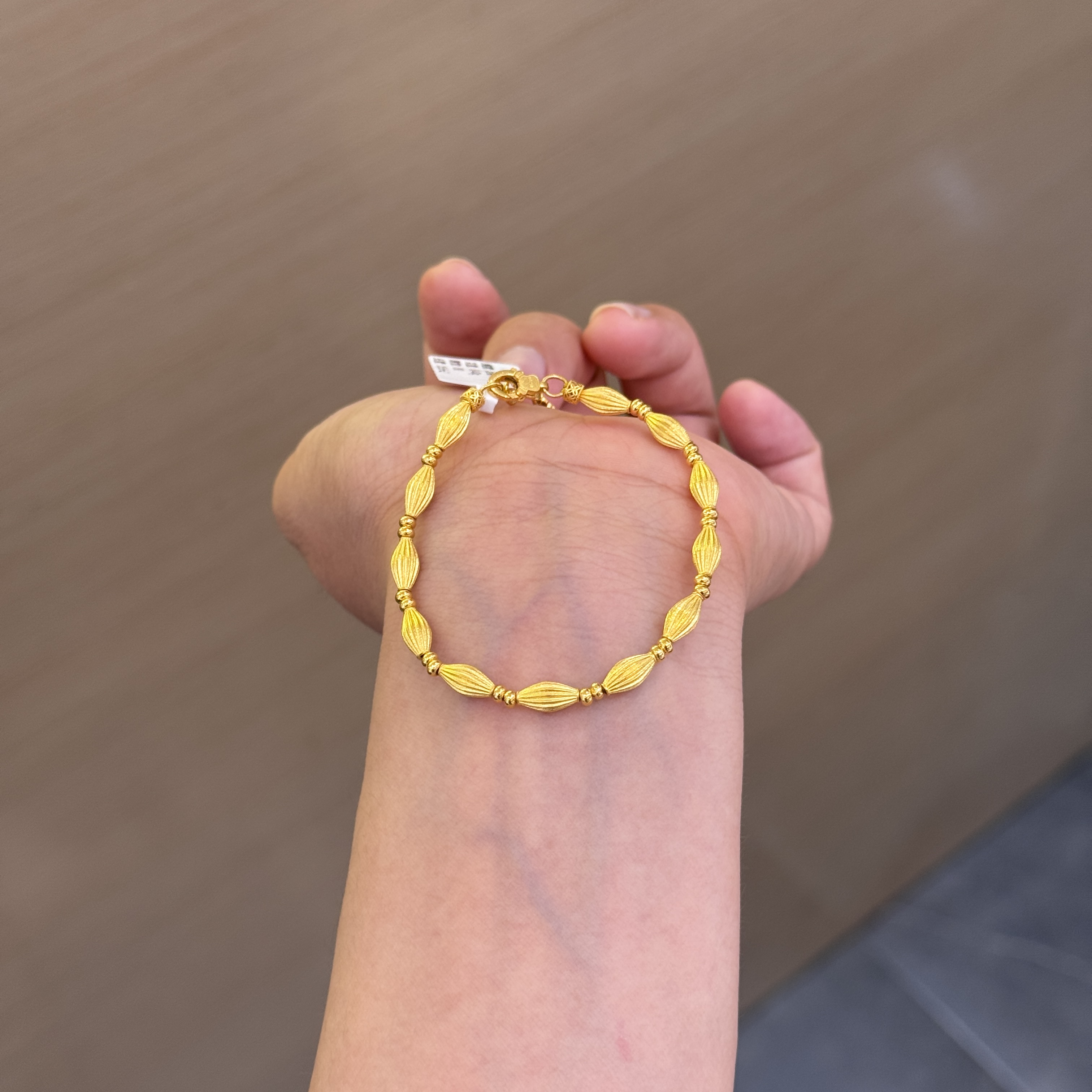 【菠萝珠宝】足金999 拉丝麦穗手链  金重：7.39克