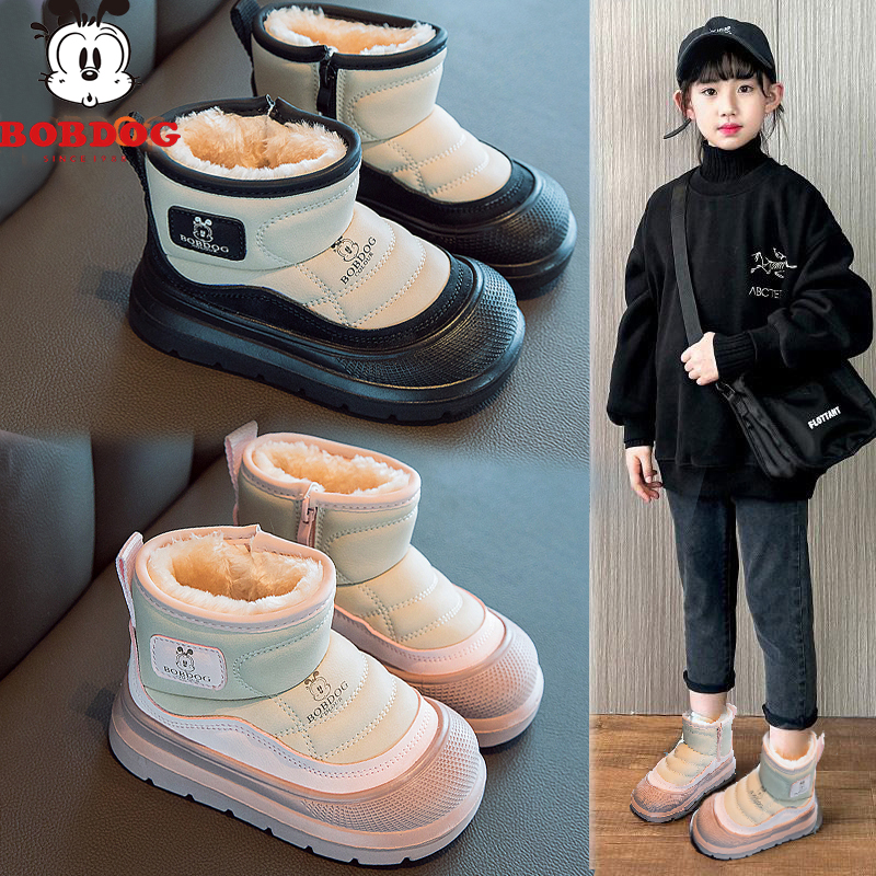 巴布豆女童雪地棉时尚雪地靴网红爆款简约加厚男童女童雪地靴