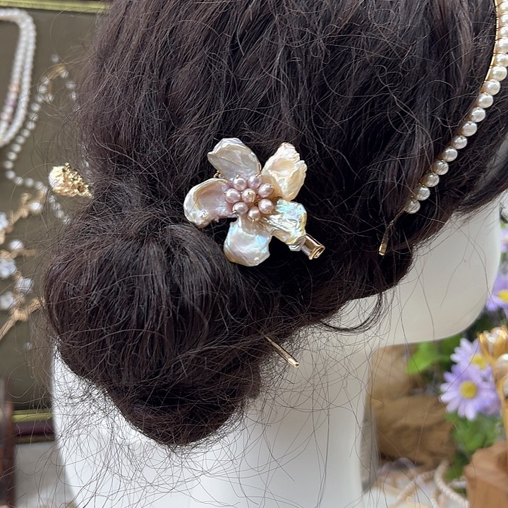 银S925镶嵌淡水珍珠发饰