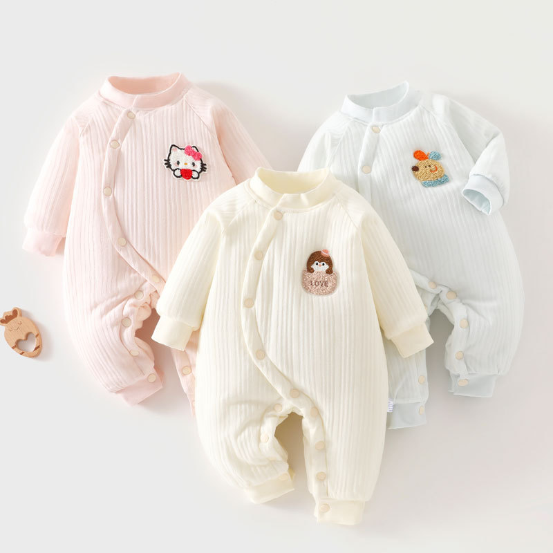 【高档】冬季婴儿连体棉袄夹棉加厚150g新生儿棉服偏扣宝宝棉衣