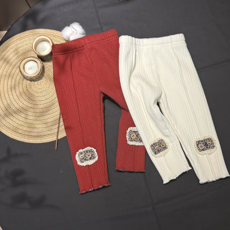 现货【初甜兮】2025款长裤卡通风女九分裤休闲裤童装加绒打底裤外穿