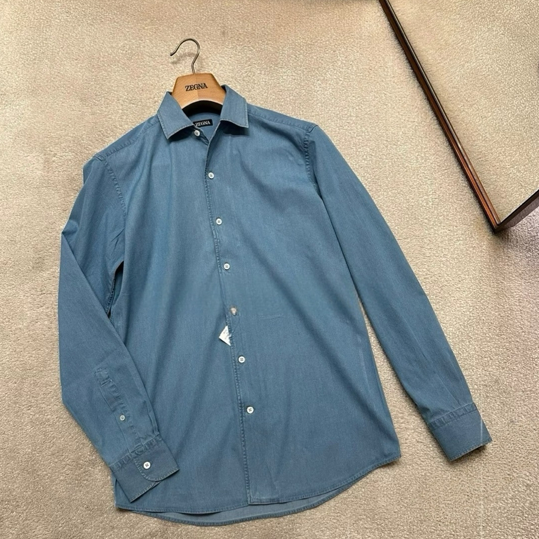 样衣z e g n a25春夏混纺衬衫牛仔蓝