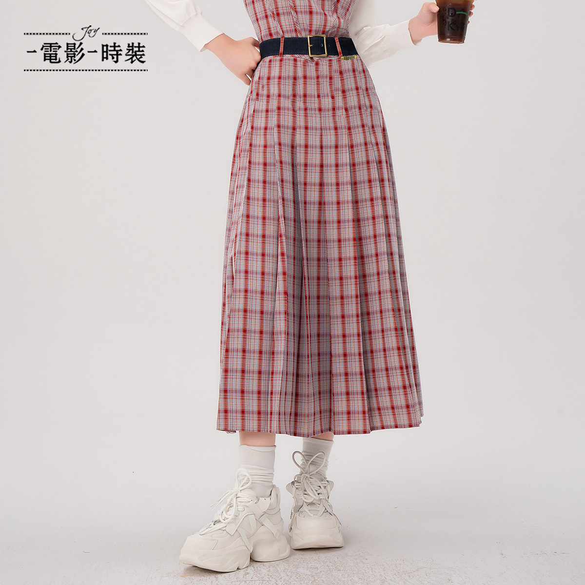 【蜜思仝】一电影一时装a字大裙摆格纹半身裙女百搭复古FFEQ113455