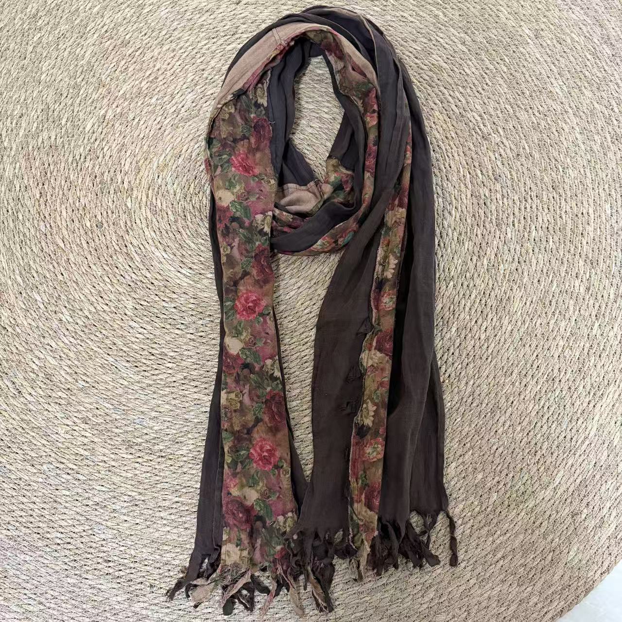 那年   新款印花拼接亚麻围巾