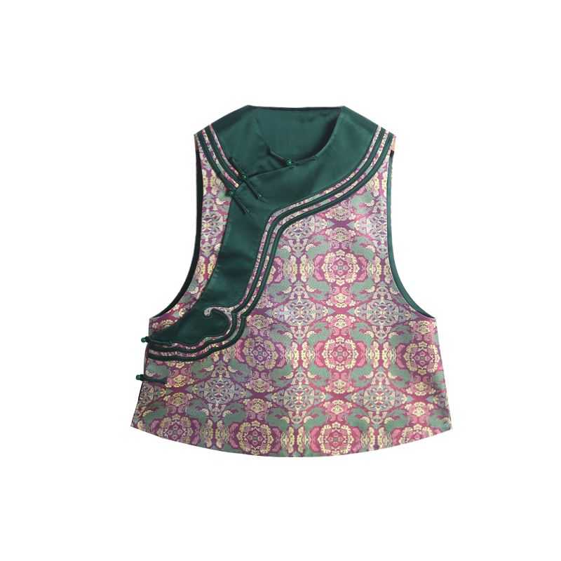 瑞鹿团花锦桑蚕丝织锦提花圆领斜襟蜀锦马甲252209