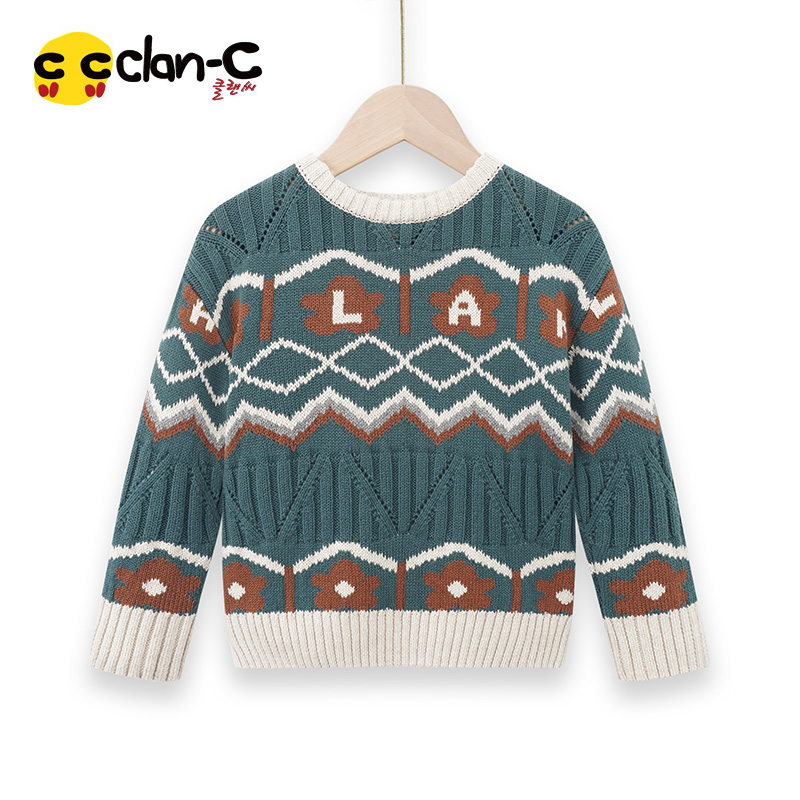 CLAN-C【森林小熊】秋冬新款男童女童纯棉洋气套头上衣儿童针织衫