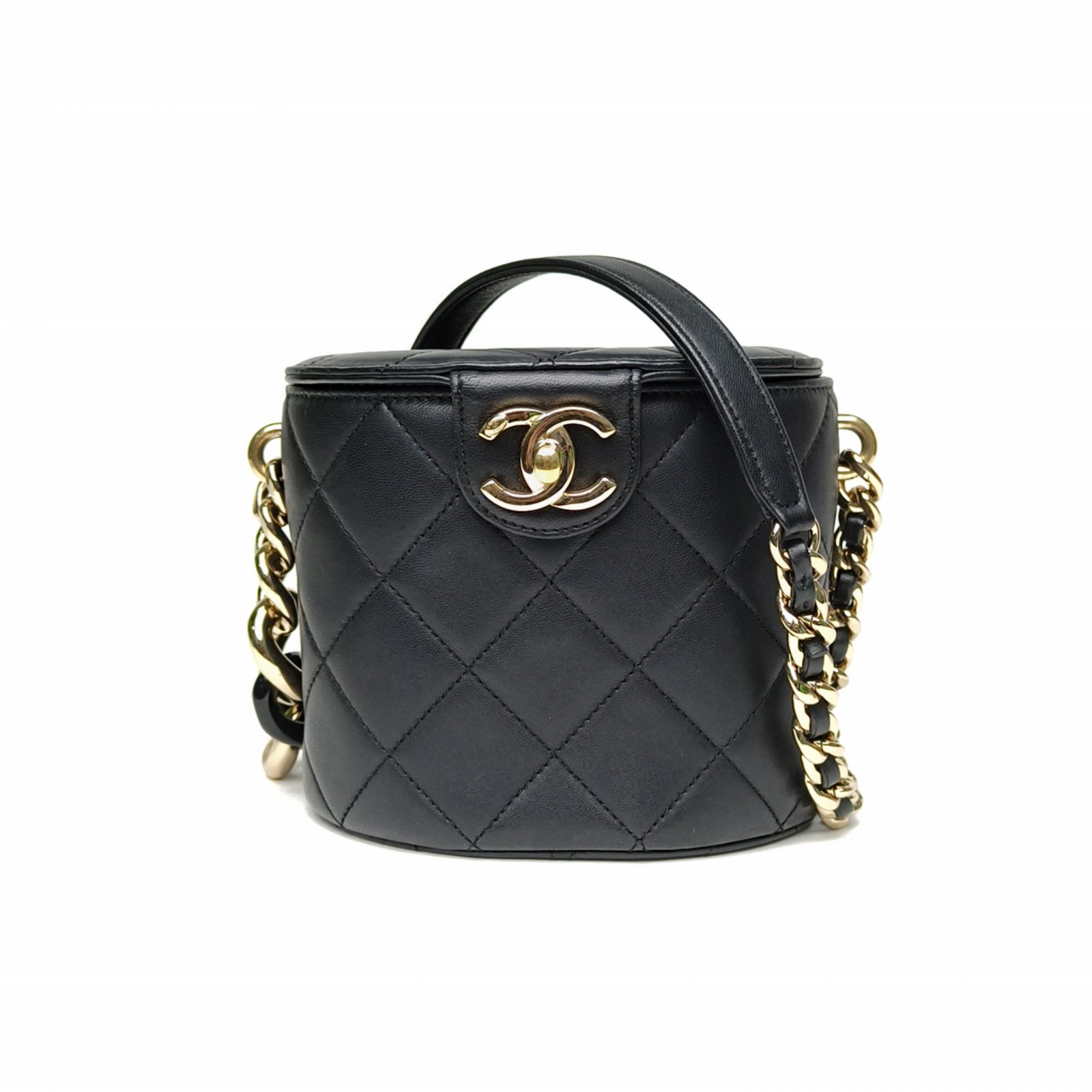 95新 Chanel/香奈儿 【双攀】20C 圆桶化妆包 带镜子 15cm29开 
