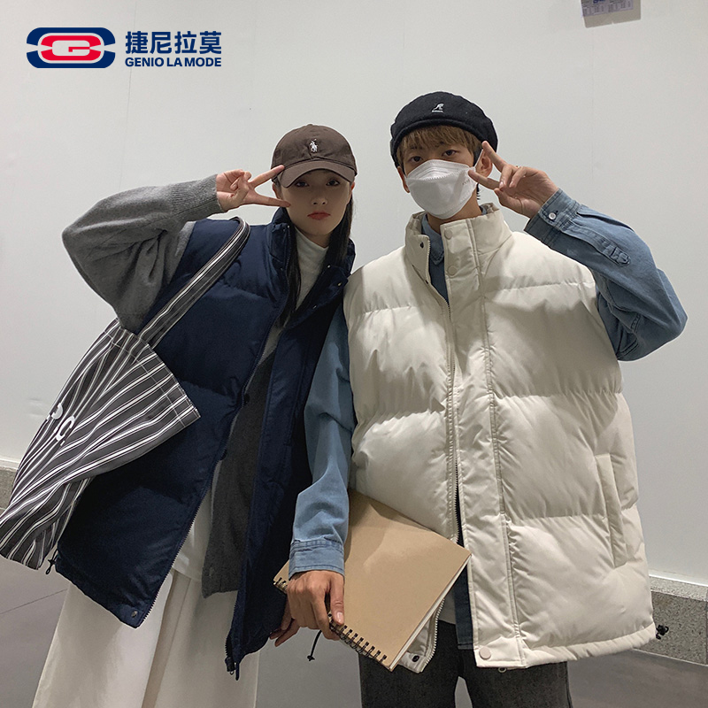 捷尼拉莫学院风羽绒棉马甲秋冬短款坎肩学生加厚马夹外套宽松百搭