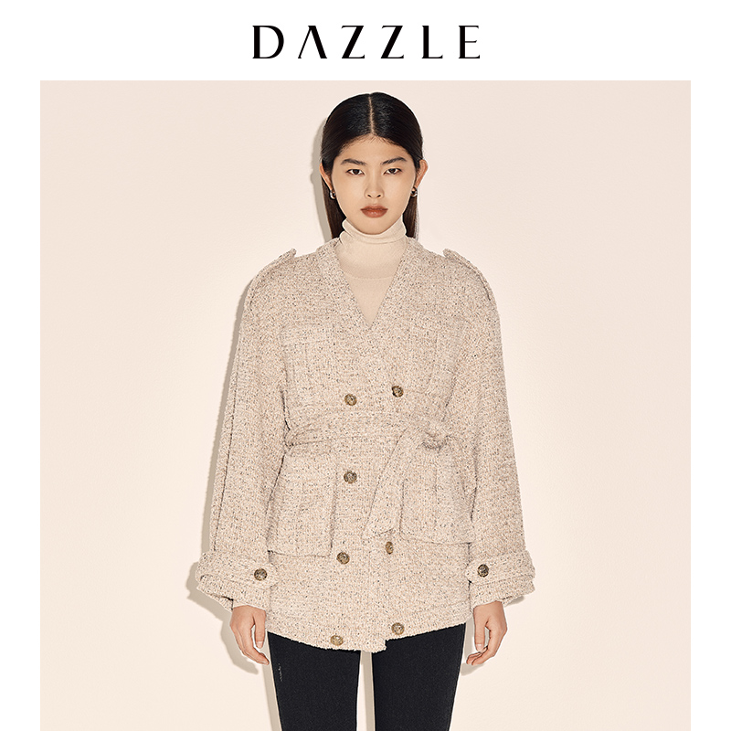 DAZZLE地素坑条弹力高领打底针织衫2E1E4611J