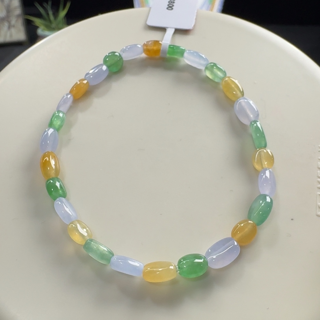 翡翠未镶嵌手链冰种马卡龙多宝枣珠单圈