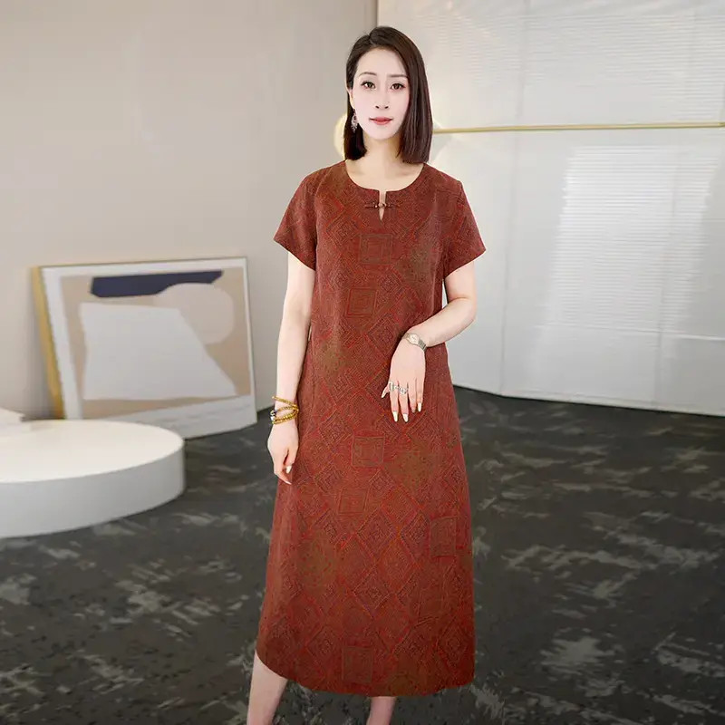 2025夏时尚浪漫大牌杭州真丝连衣裙女气质妈妈香云纱桑蚕丝裙子