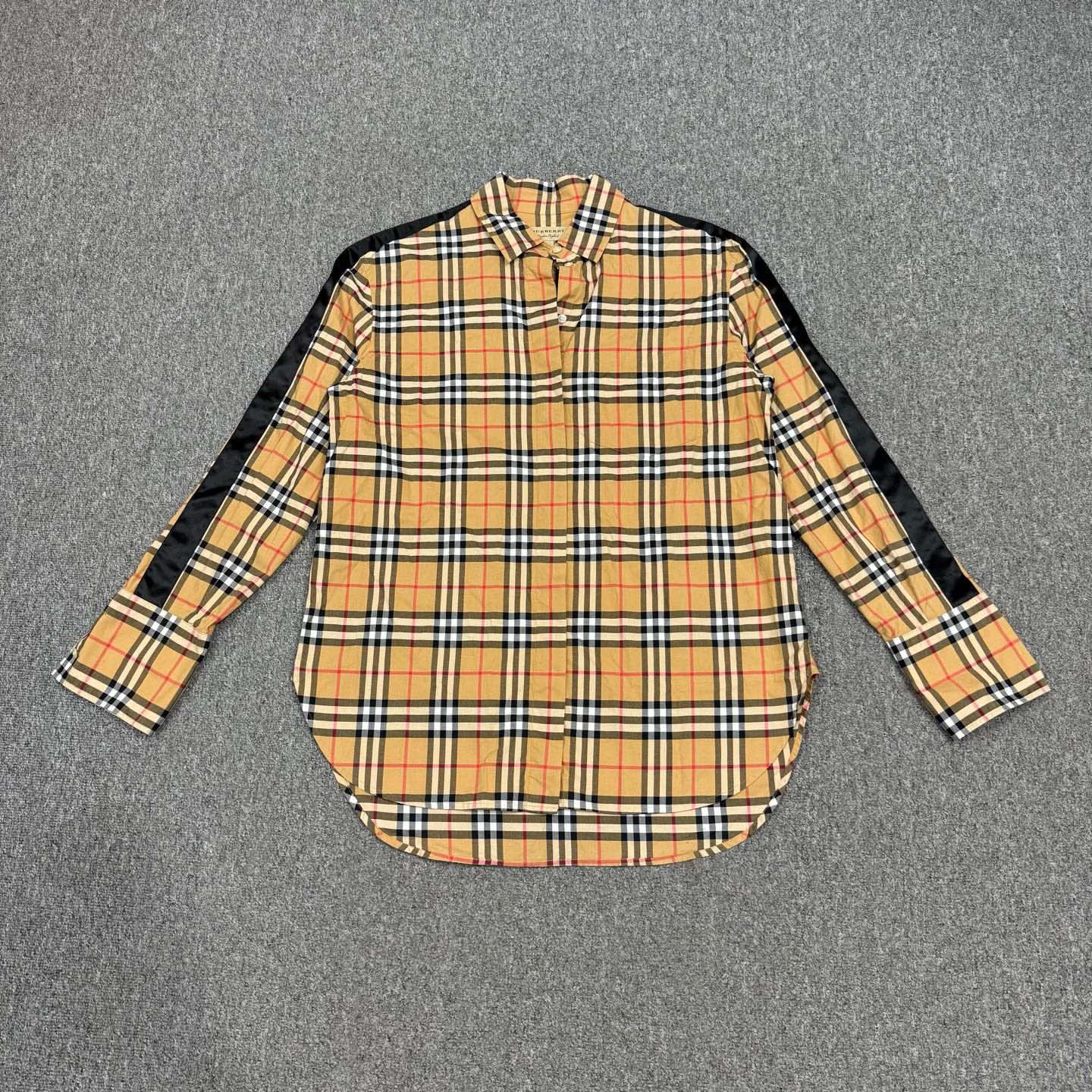99新 BURBERRY/博柏利 16243874 格纹拼接长袖衬衫 48码99新