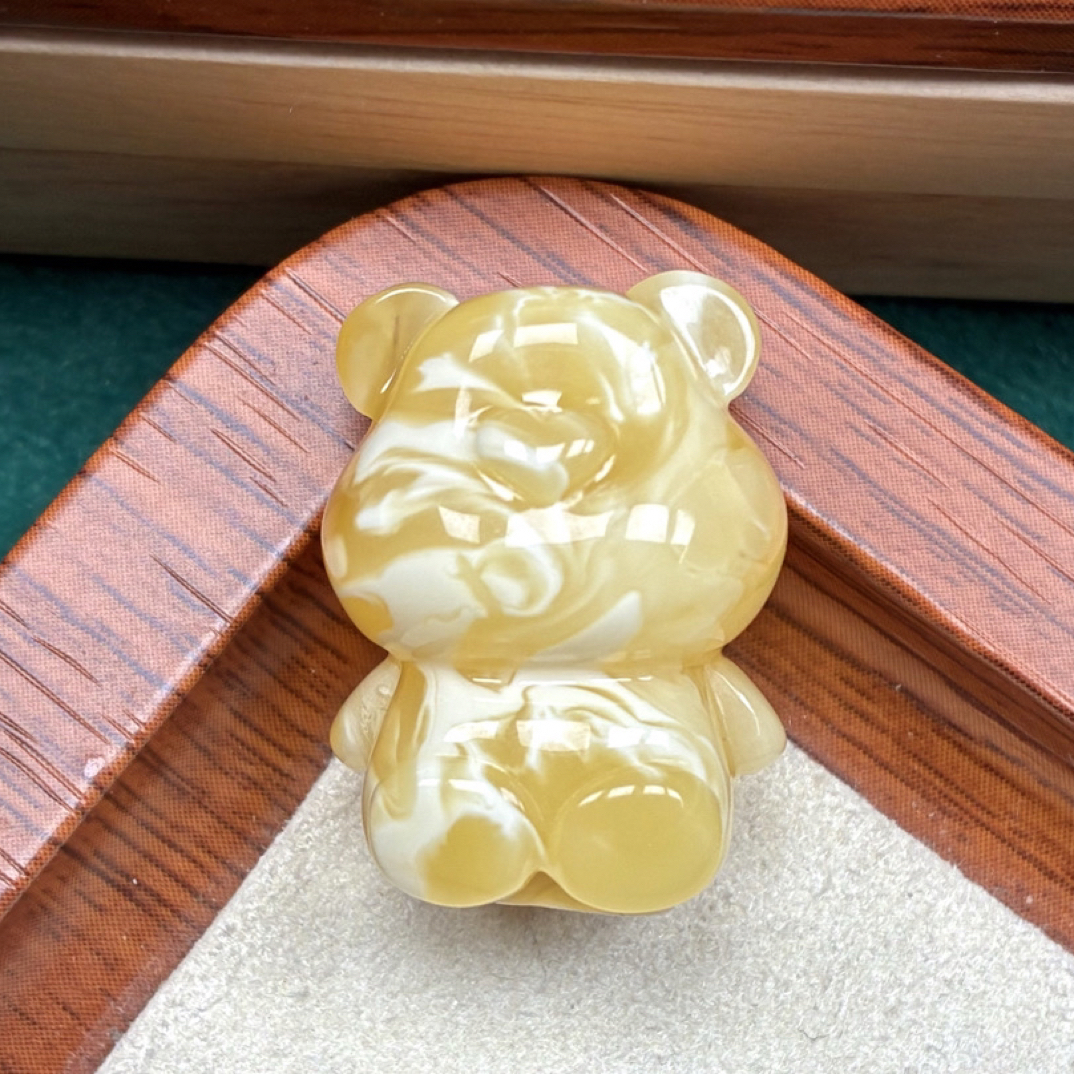 天然琥珀蜜蜡浓蜡拉丝妖花小熊（抖音基地发货，带证书）