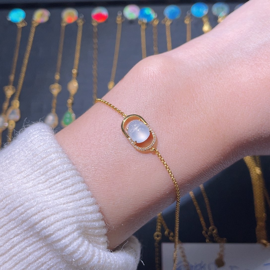 翡翠手链18K金镶嵌手链