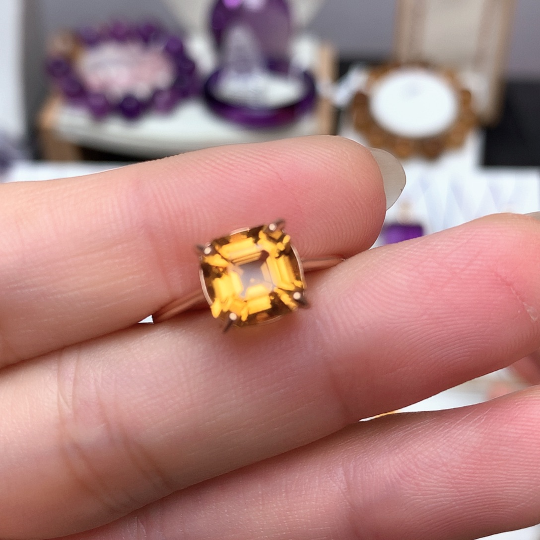 珠宝半成品银S925镶嵌黄晶L 方糖戒指
