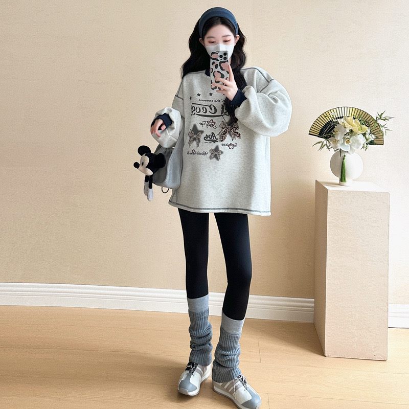 秋冬加绒加厚卫衣可爱减龄长款