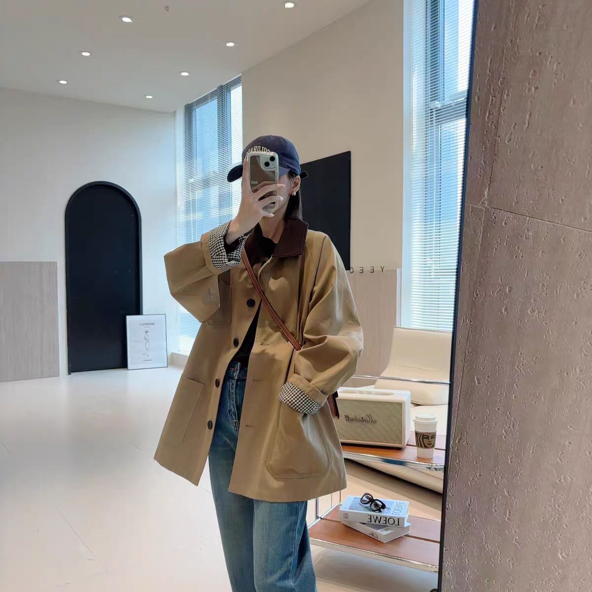 冬季加厚白鹅绒羽绒风衣保暖外套工装风休闲拼接外套