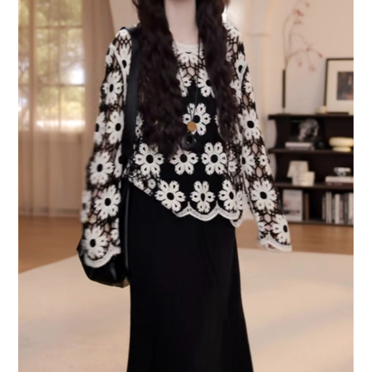 YANYAN早秋薄款钩花镂空罩衫针织长袖/多巴胺服装女/出游服装女