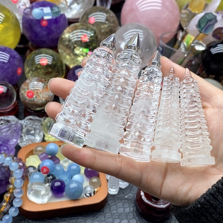 灵***木石材天然水晶柱摆件