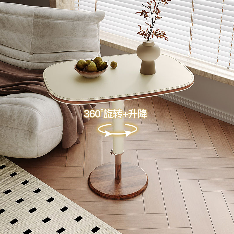 可移动升降边几客厅家用2025新款中古风方形马鞍皮床边桌小桌子