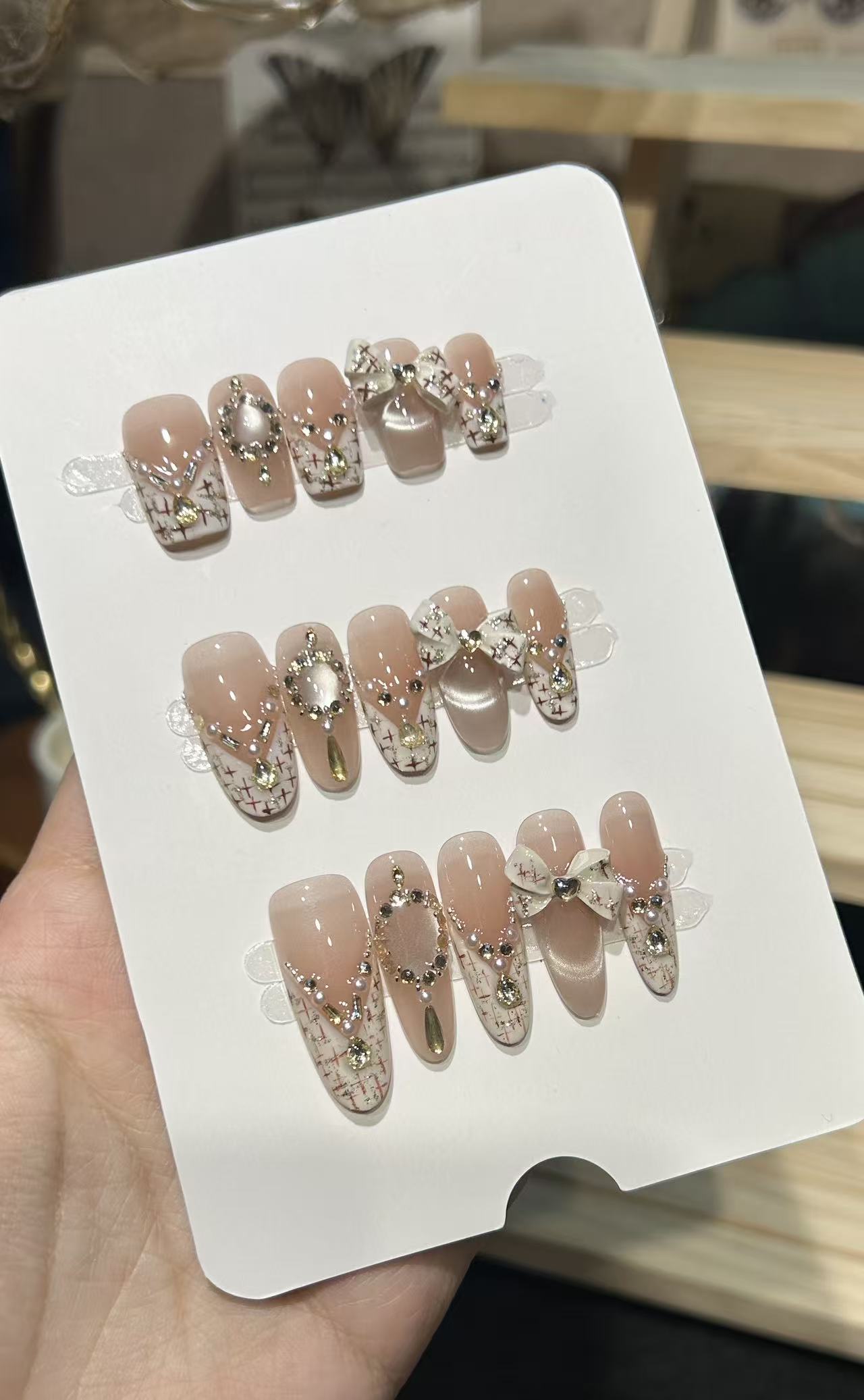 【奶油小香】纯手工穿戴甲猫眼美甲贴片可拆卸指甲贴片10片装