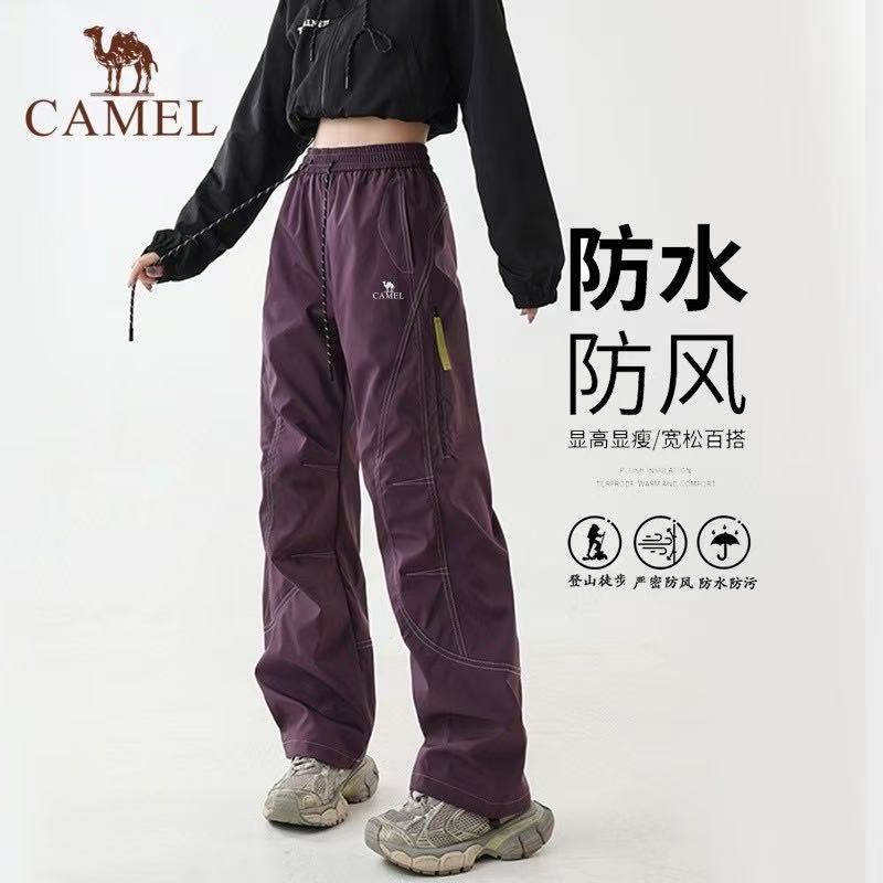 骆驼紫色三防冲锋裤男女春秋季伞兵运动防风徒步登山裤速干工装裤
