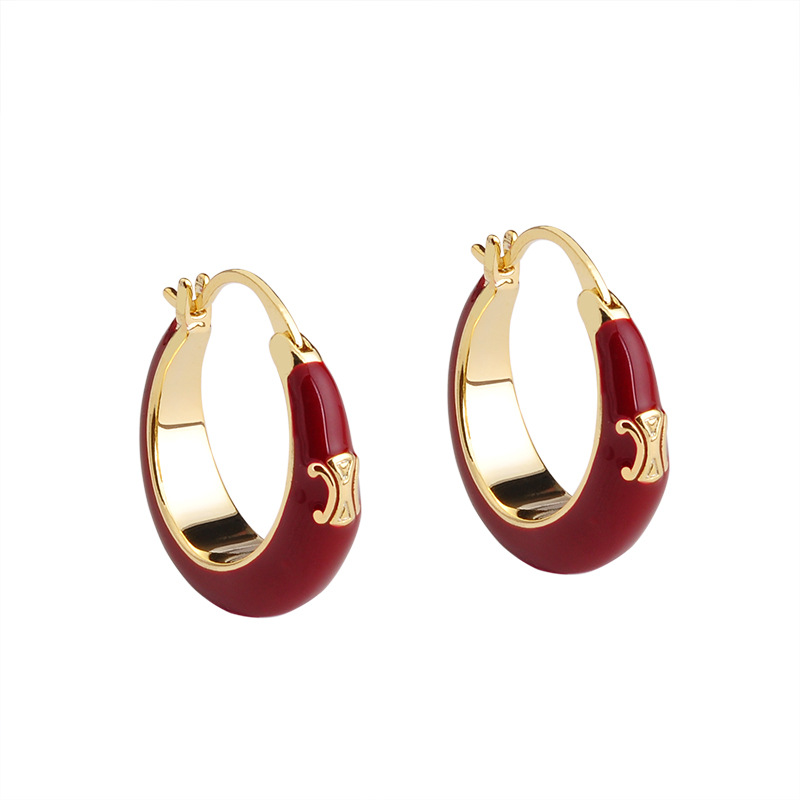 铜合金珐琅耳饰 秋冬凯旋门滴油圆形耳扣百搭气质时尚简约耳环