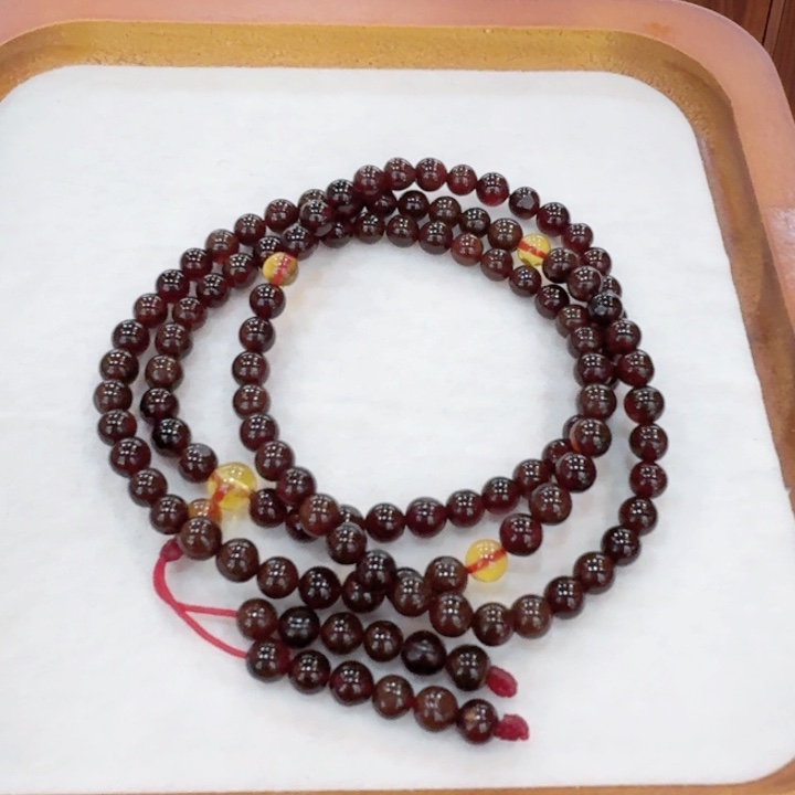 琥珀手链未镶嵌天然原矿缅甸雪泊壹零八