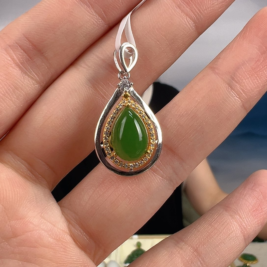 和田玉（碧玉）银S925镶嵌颈饰