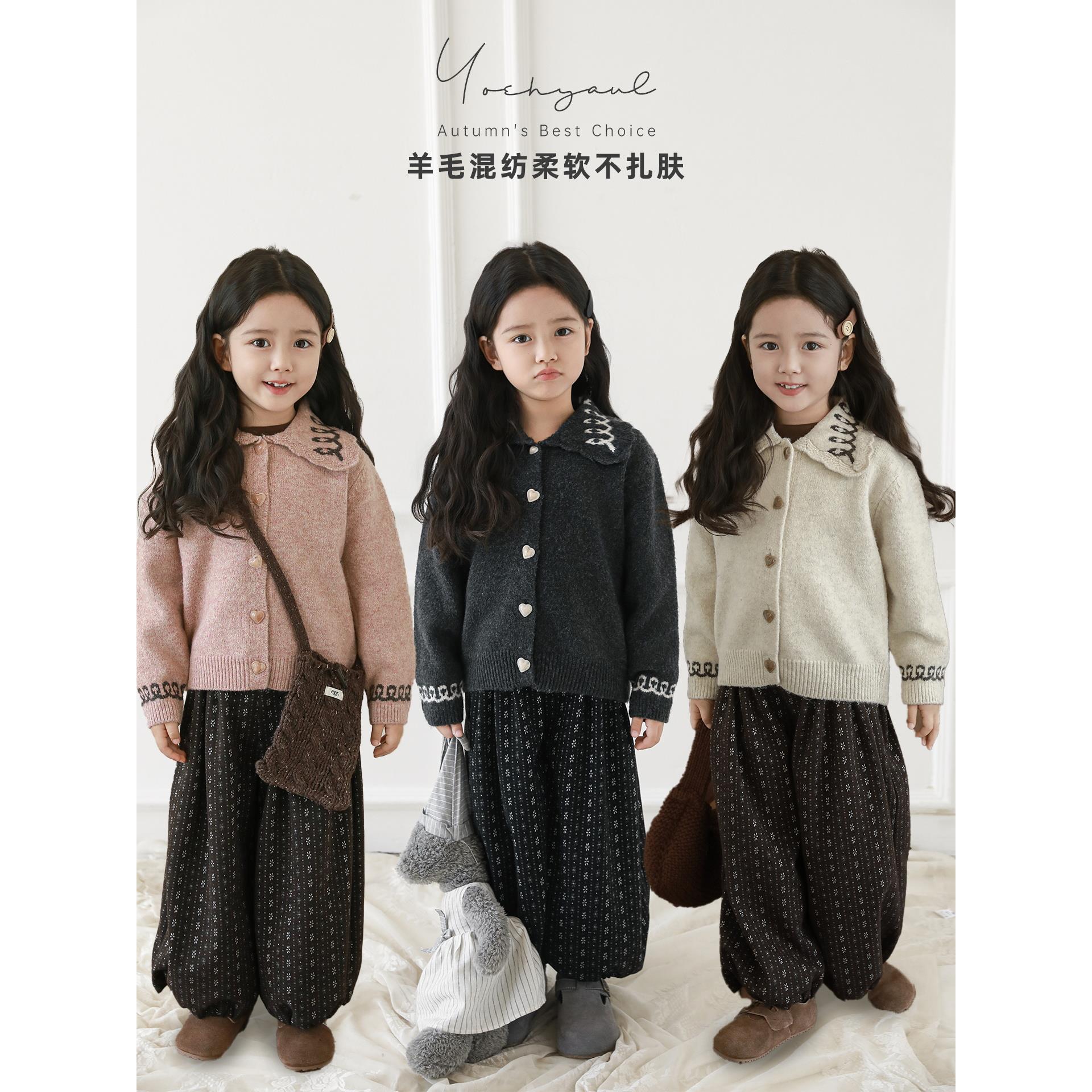 幼悠【乖巧气质】冬一波小翻领温柔百搭女童开衫毛衣D4503