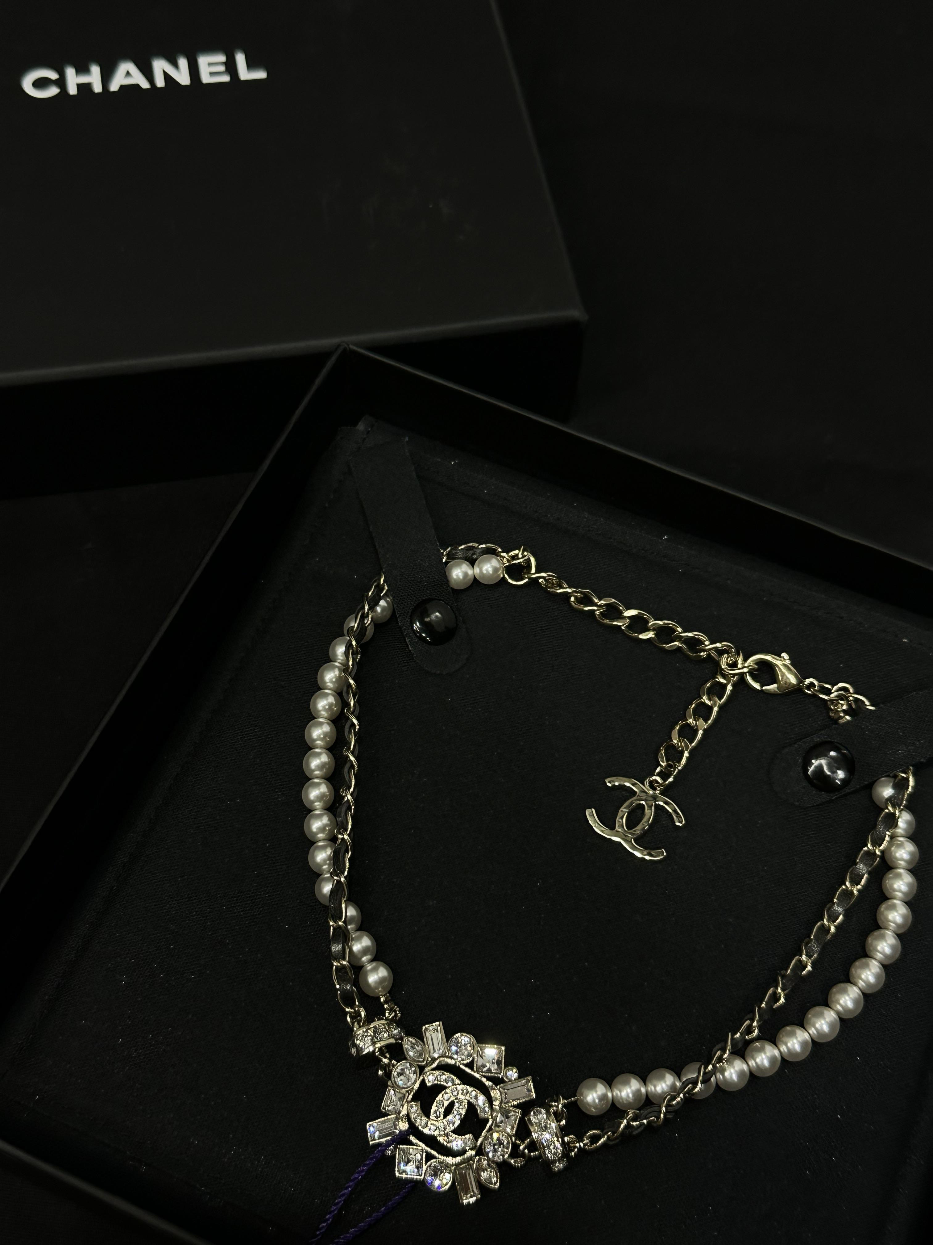 99新 Chanel/香奈儿 23P皮穿双层珍珠choker项链/JJ5050403