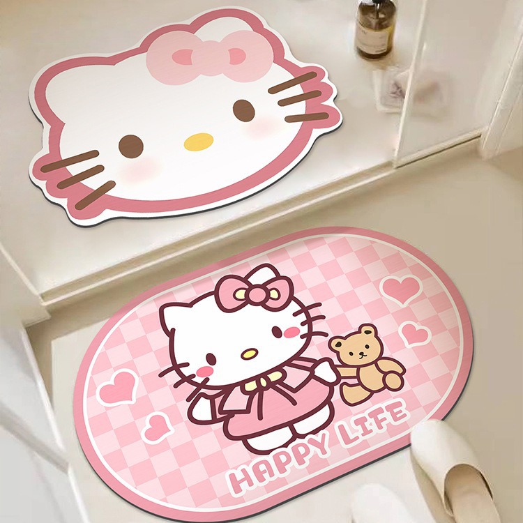 HelloKitty卡通硅藻泥浴室吸水防滑地垫家用卫生间门口易打理脚垫