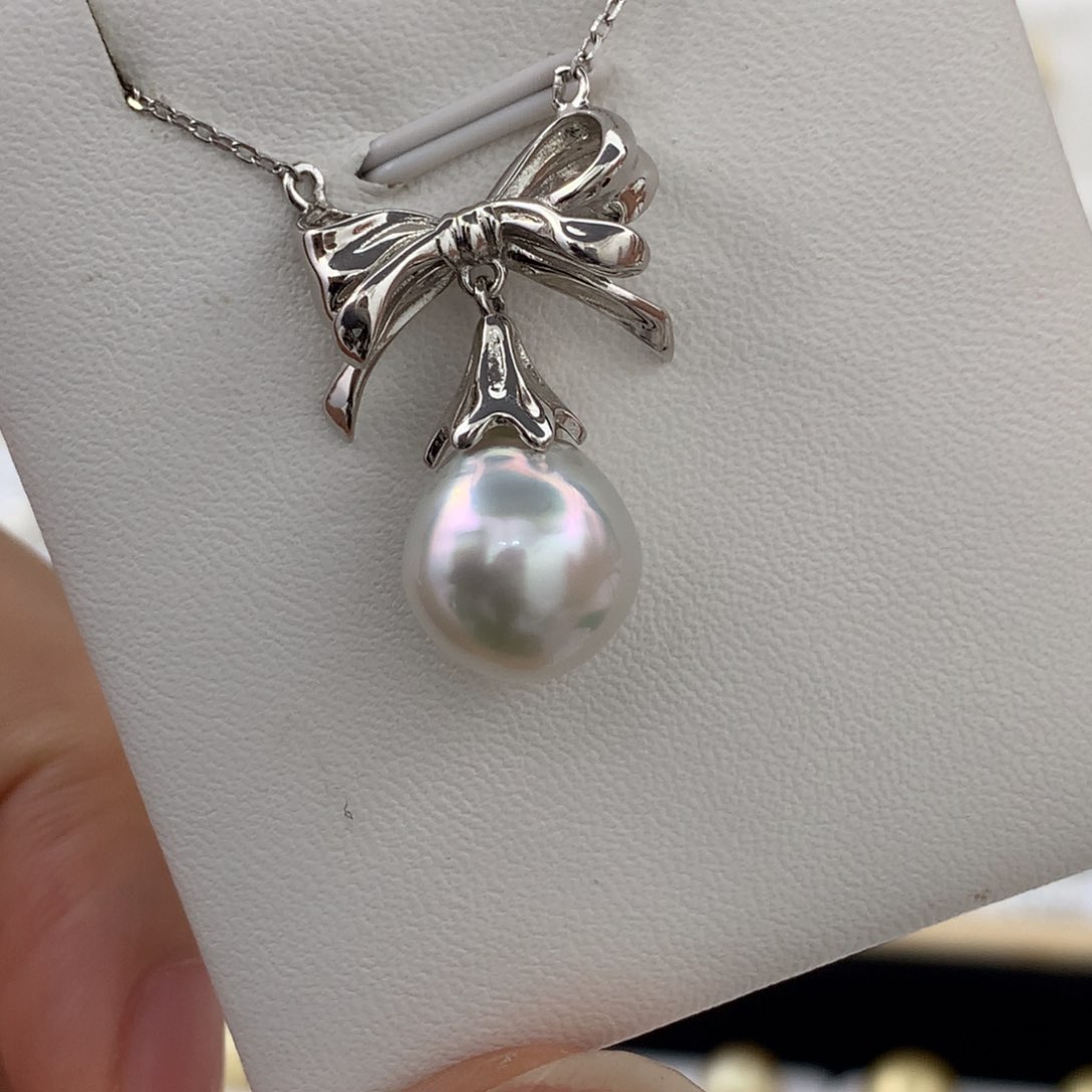 颈饰银S925镶嵌海水珍珠10.9mm银蓝炫彩