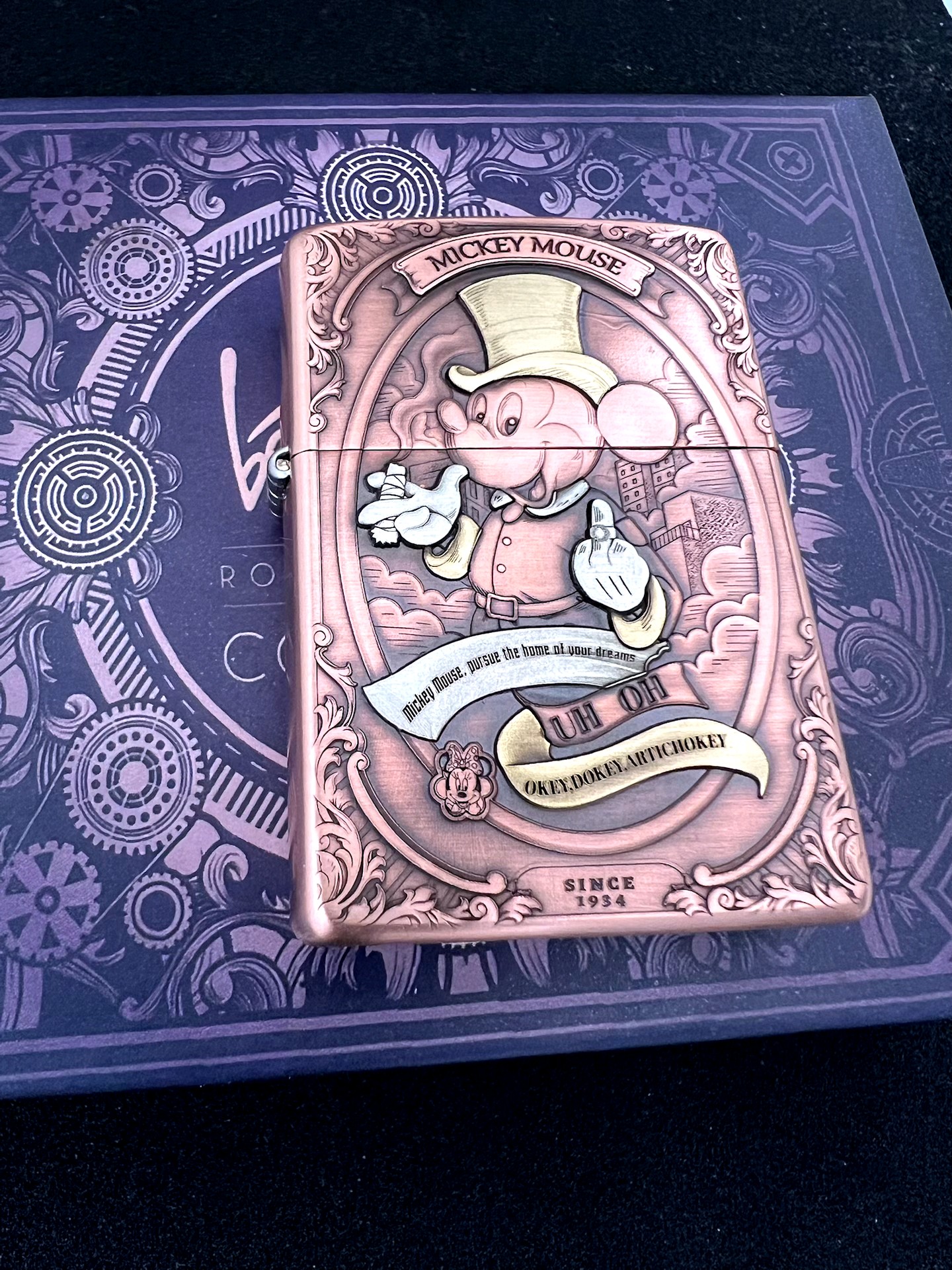 紫铜米老鼠 富贵鼠 鼠你有钱罗曼布丁双面浮雕镶嵌