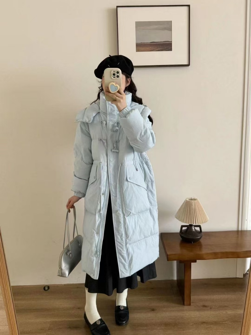 方牛角扣2024冬季新款韩版时尚羽绒服女长款过膝加厚修身收腰外套