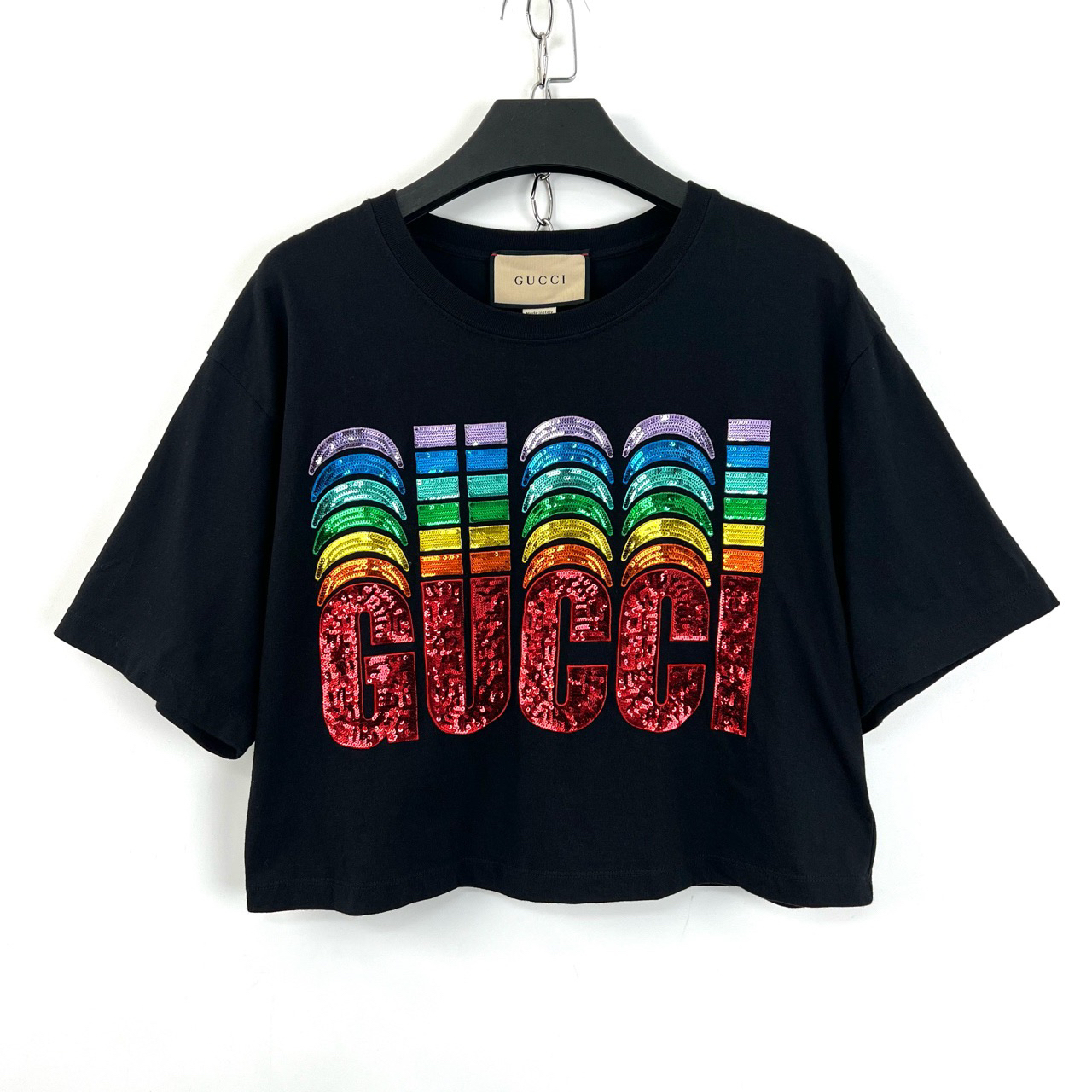 99新 GUCCI/古驰 S码/彩色亮片logo刺绣短袖/0809