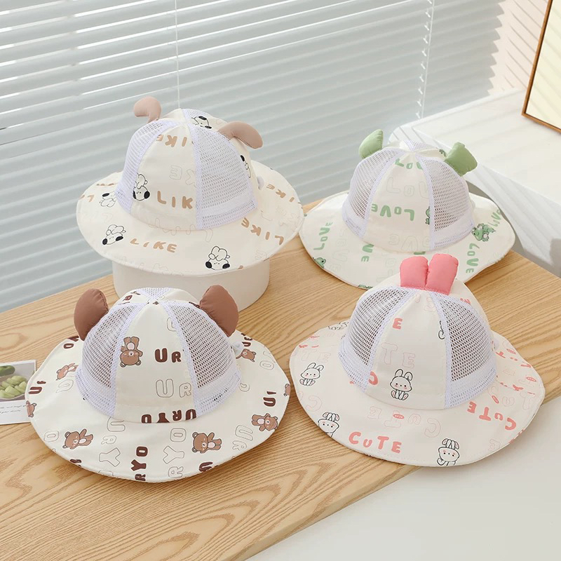 儿童帽子夏季网眼防晒渔夫帽男女宝宝可爱超萌盆帽遮阳太阳帽透气