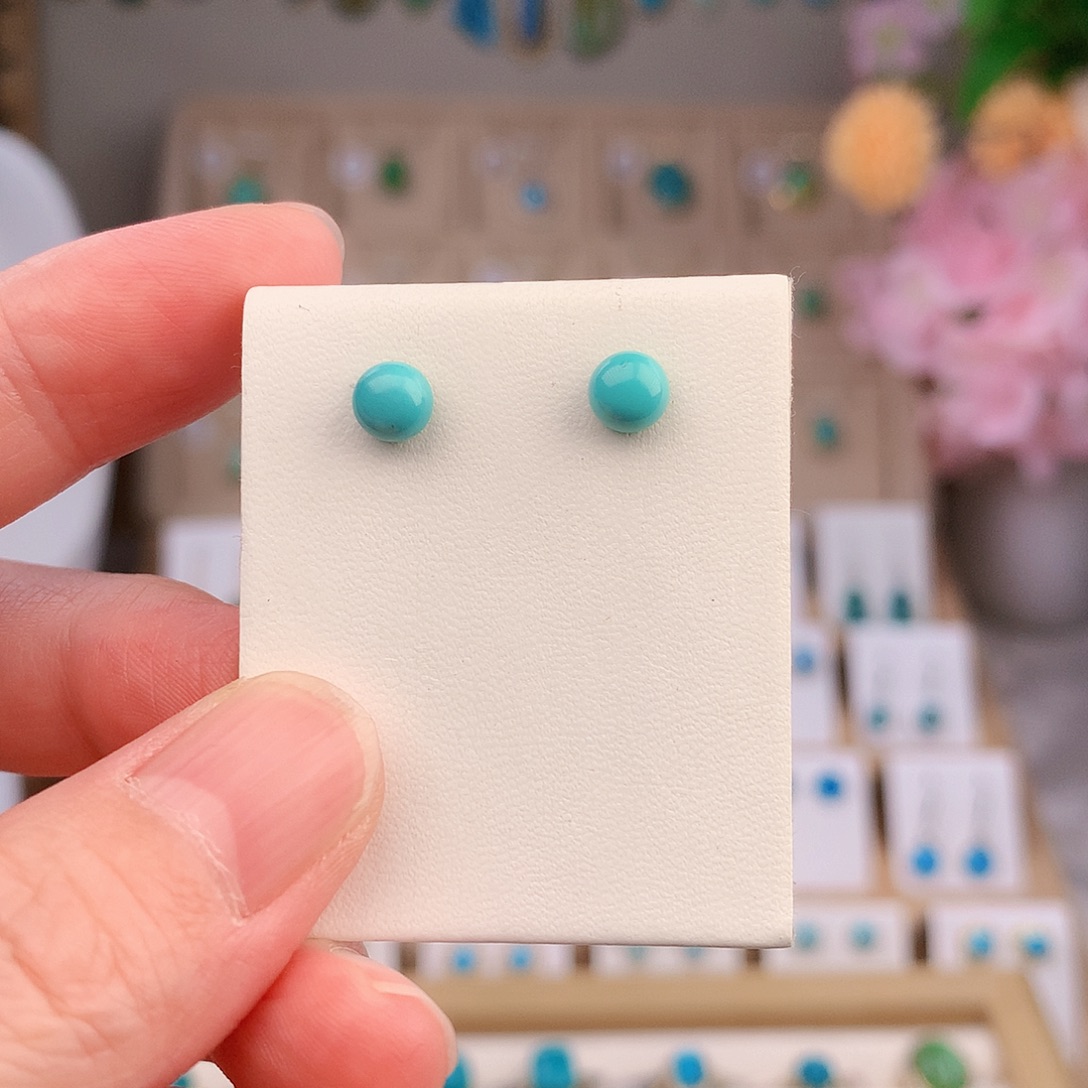 银S925镶嵌绿松石耳饰