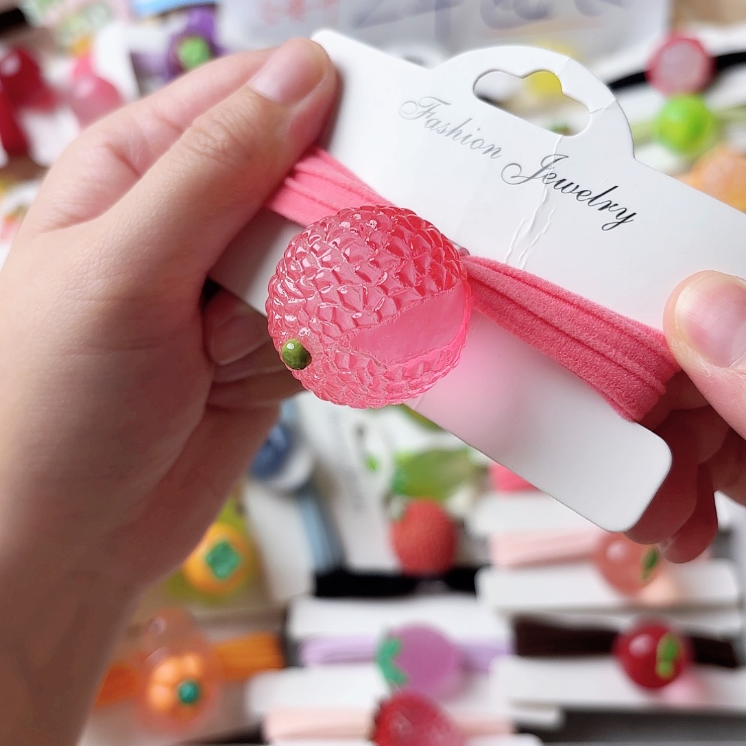 布艺非金属夜光粉荔枝发绳