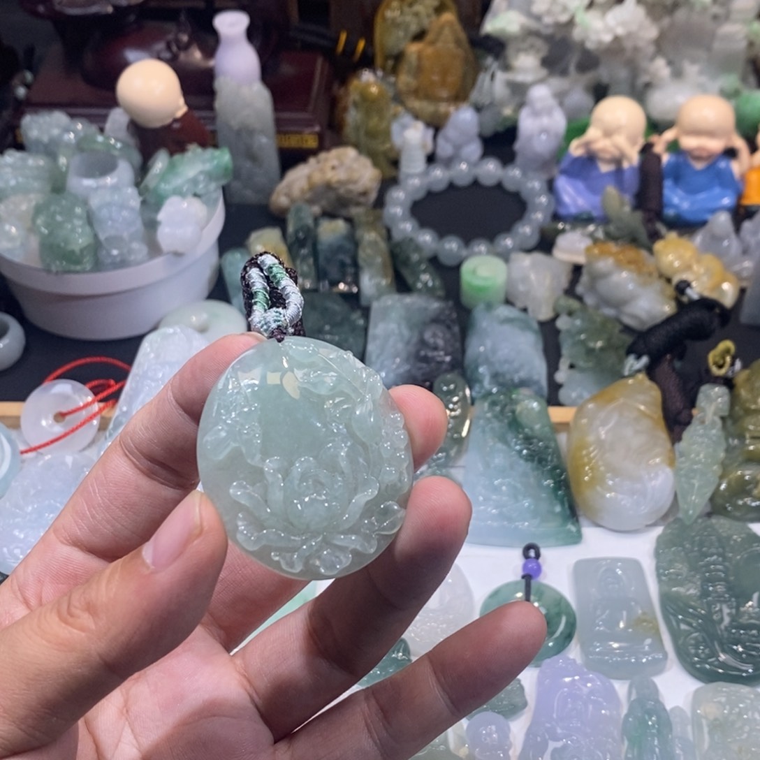 翡翠未镶嵌吊坠(不含链)花开富贵
