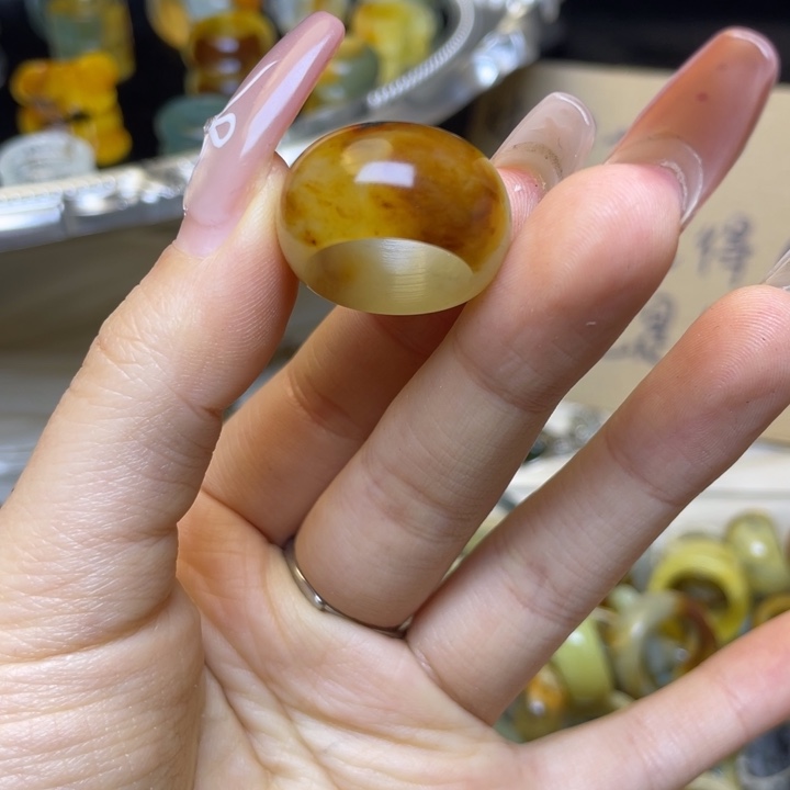 蛇纹石玉合金戒指15-16.3