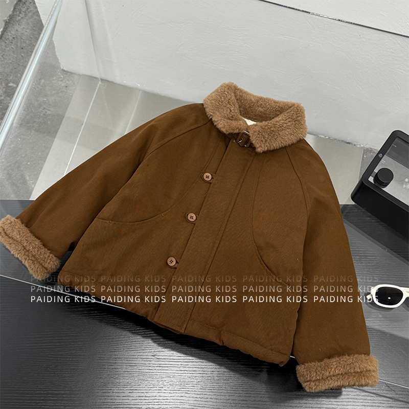 冬装儿童韩版时尚两色帅气夹棉翻领加绒加厚保暖外套HCXZ4741-DD1