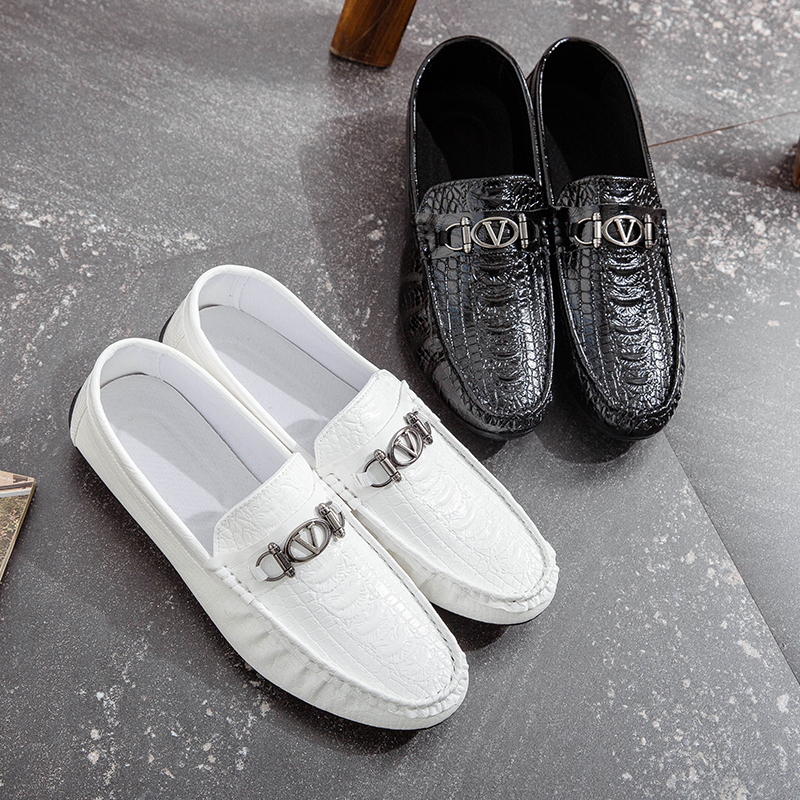 2025新款春季豆豆鞋子男韩版潮流百搭鳄鱼纹皮鞋社会休闲懒人男鞋